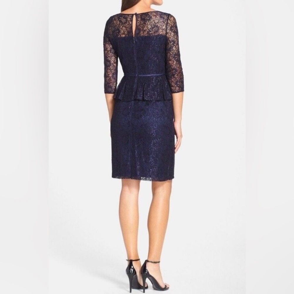 Adrianna Papell Silk Lace Peplum Dress 3/4 Sleeve - Size 2